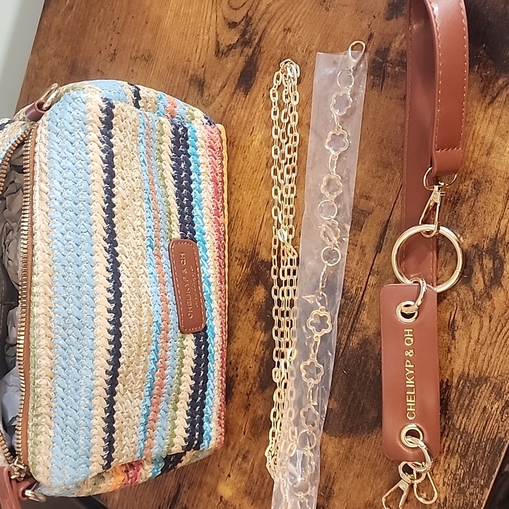 Cheliky P & QH Multicolor Striped Woven Straw Shoulder Bag Spring/Summer